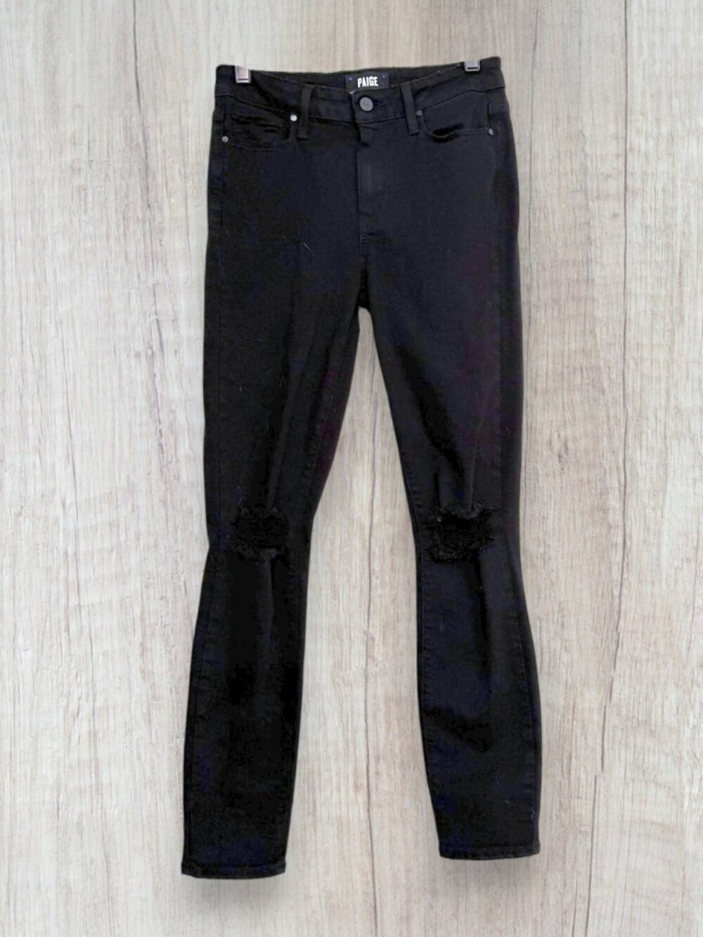 PAIGE Hoxton Ankle Black Distressed Skinny Jeans Women Size 26 / 4